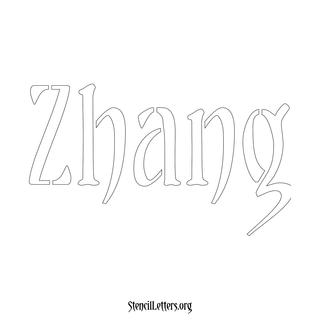 Zhang name stencil in Vintage Brush Lettering