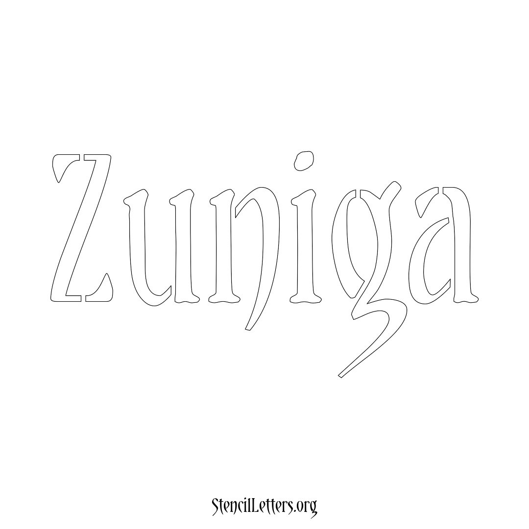 Zuniga name stencil in Vintage Brush Lettering