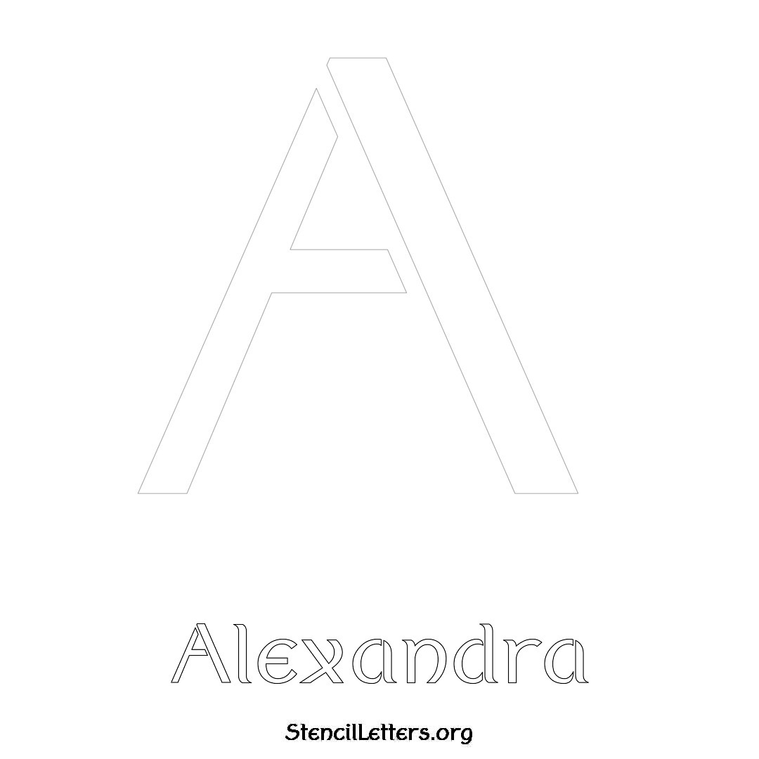 Alexandra printable name initial stencil in Ancient Lettering