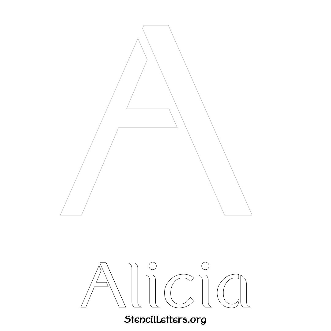 Alicia printable name initial stencil in Ancient Lettering