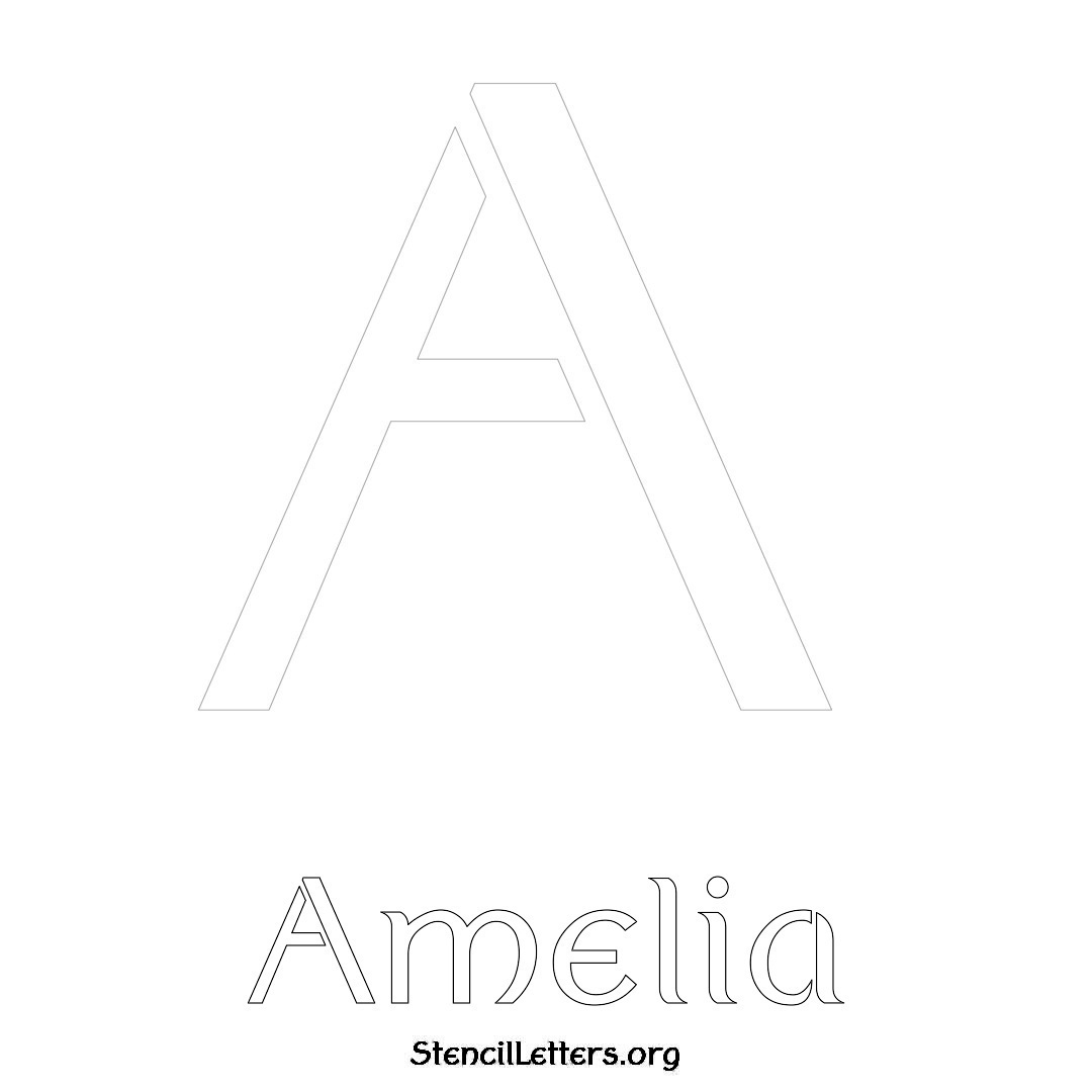 Amelia printable name initial stencil in Ancient Lettering