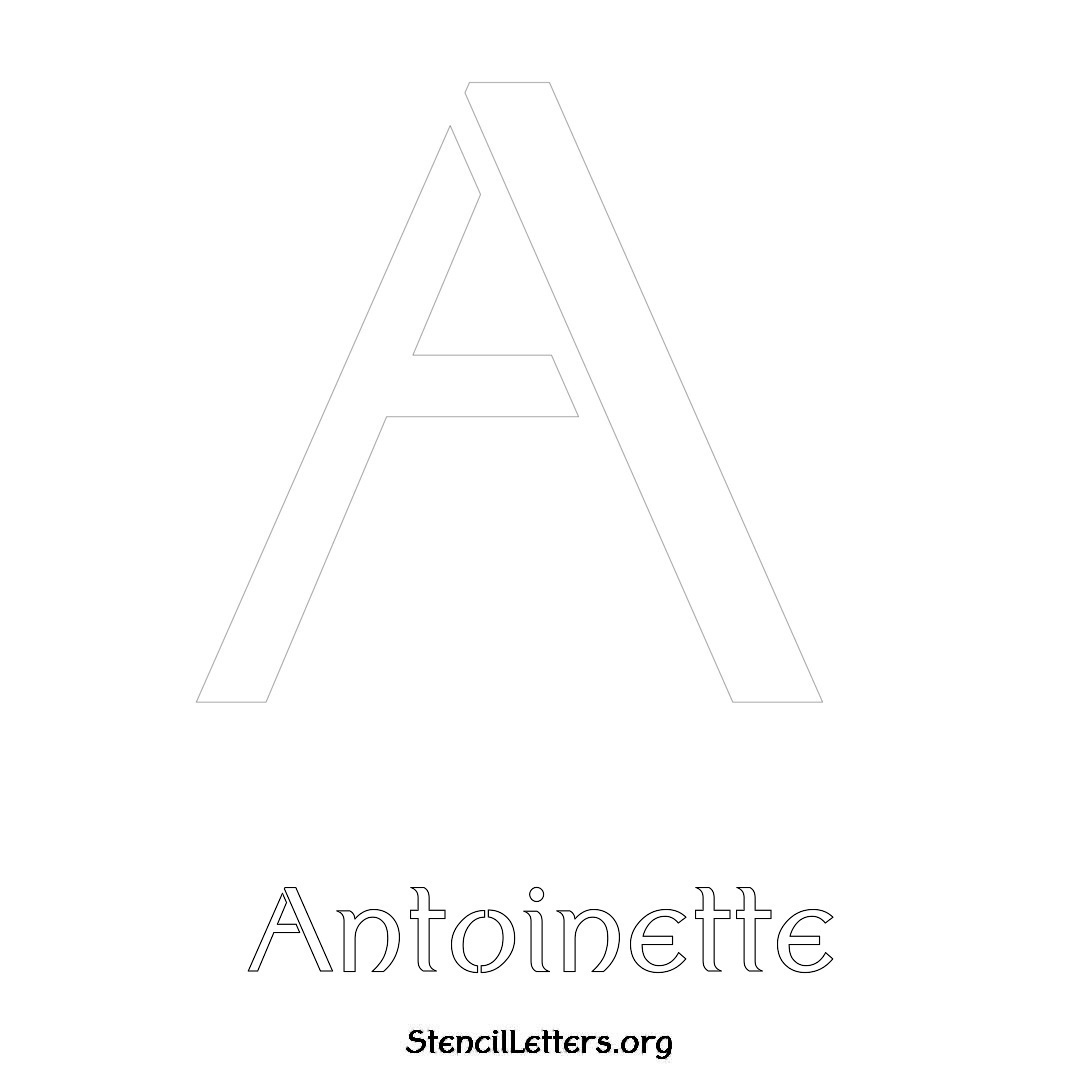 Antoinette printable name initial stencil in Ancient Lettering