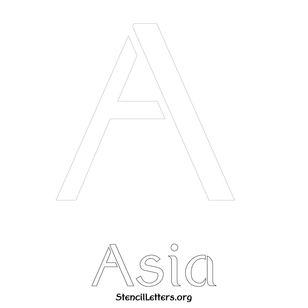 Asia printable name initial stencil in Ancient Lettering