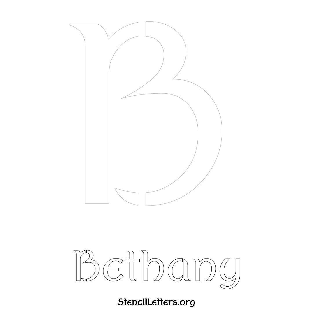 Bethany printable name initial stencil in Ancient Lettering
