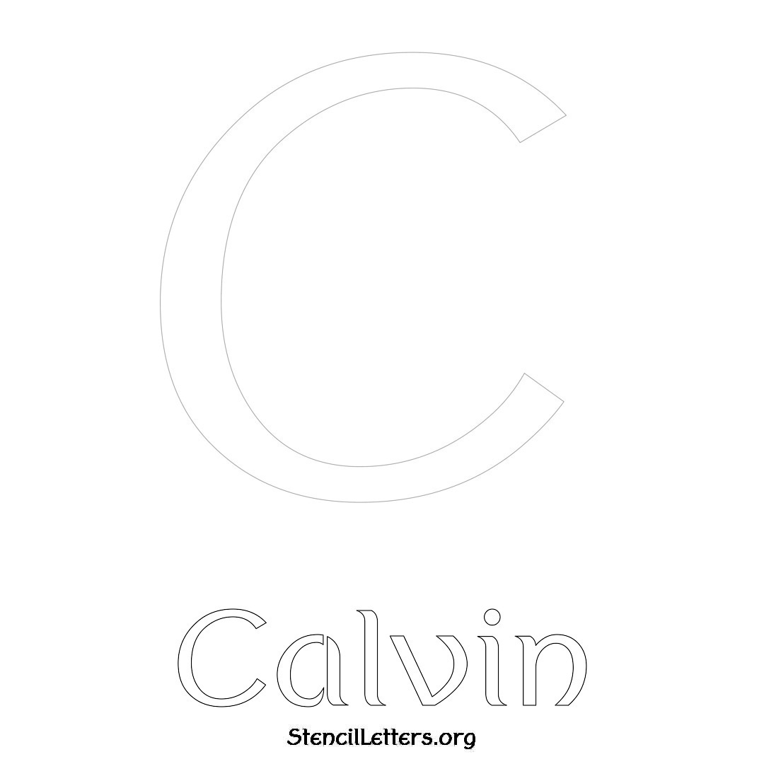 Calvin printable name initial stencil in Ancient Lettering