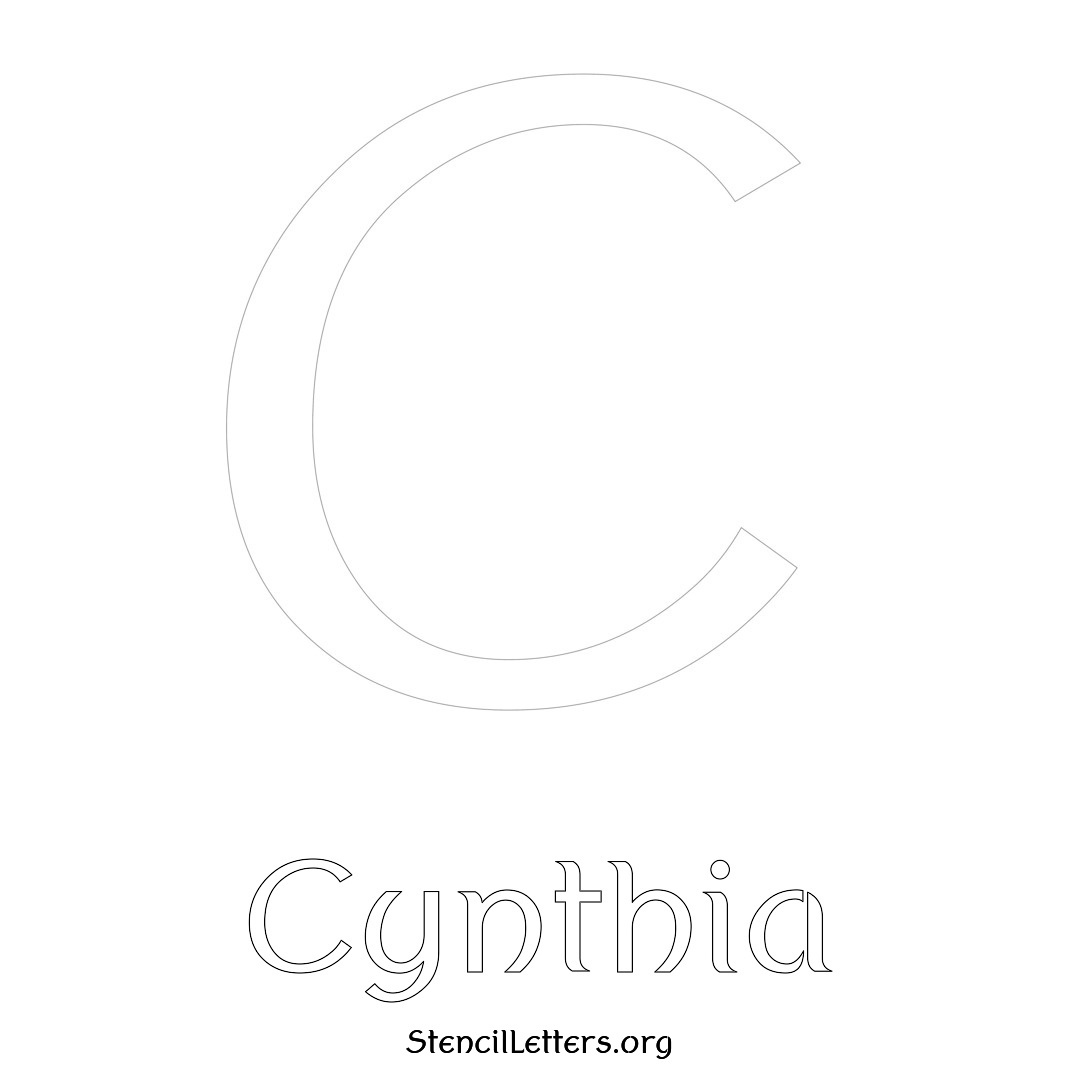 Cynthia printable name initial stencil in Ancient Lettering