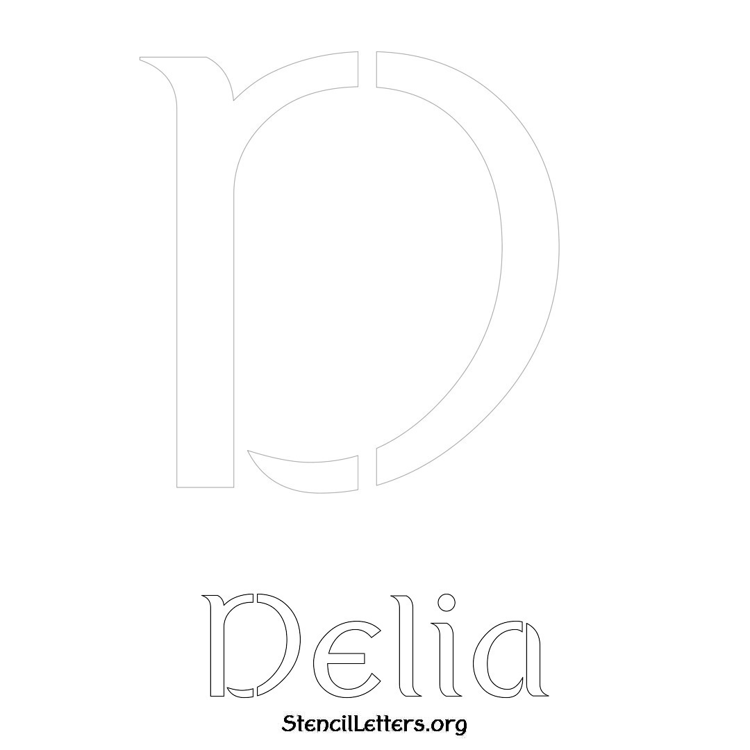 Delia printable name initial stencil in Ancient Lettering