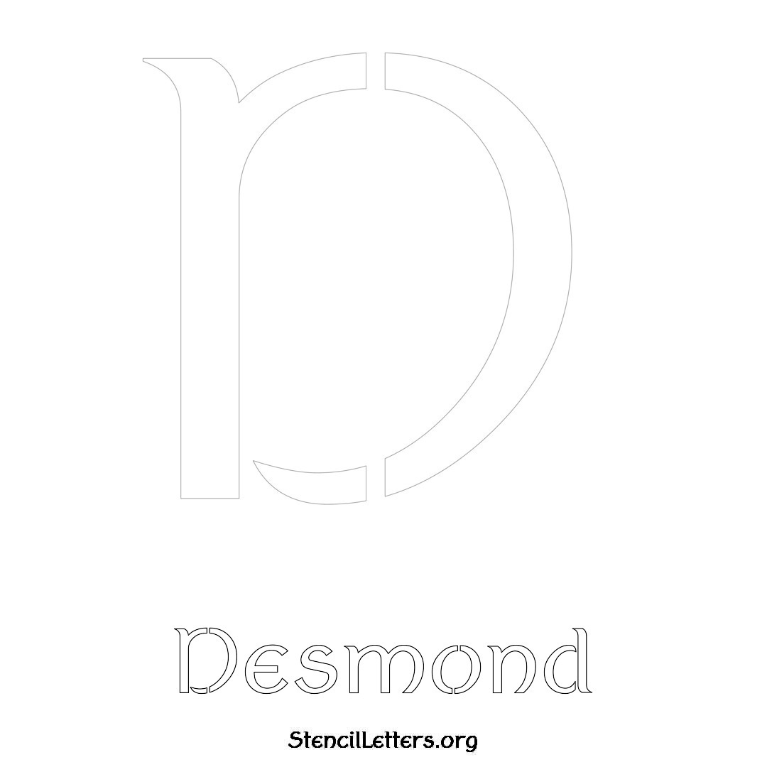 Desmond printable name initial stencil in Ancient Lettering