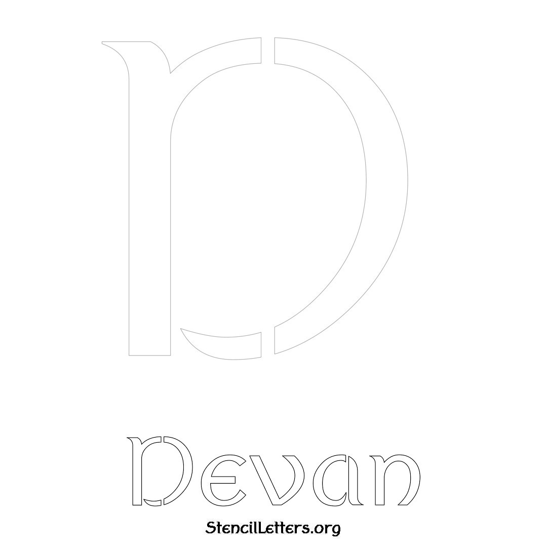 Devan printable name initial stencil in Ancient Lettering