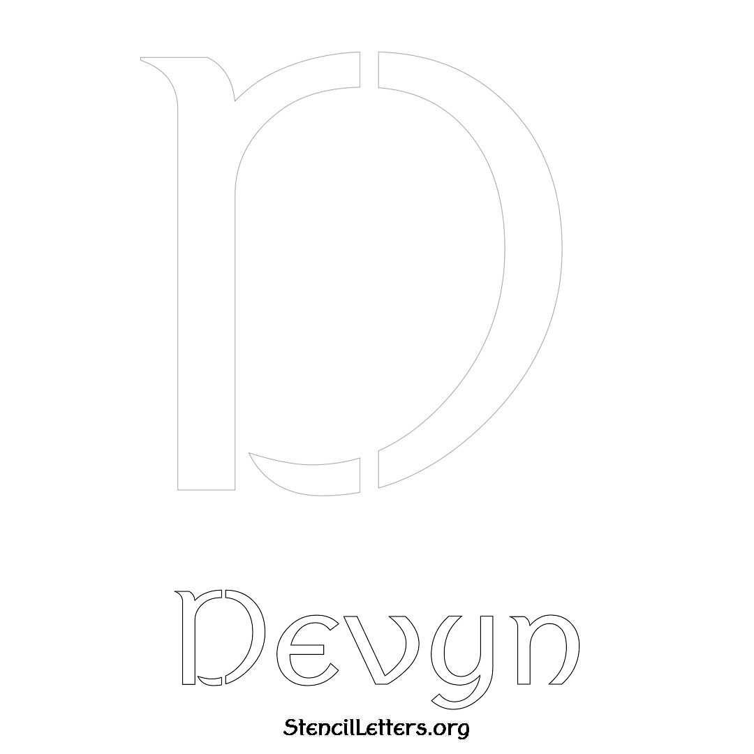 Devyn printable name initial stencil in Ancient Lettering