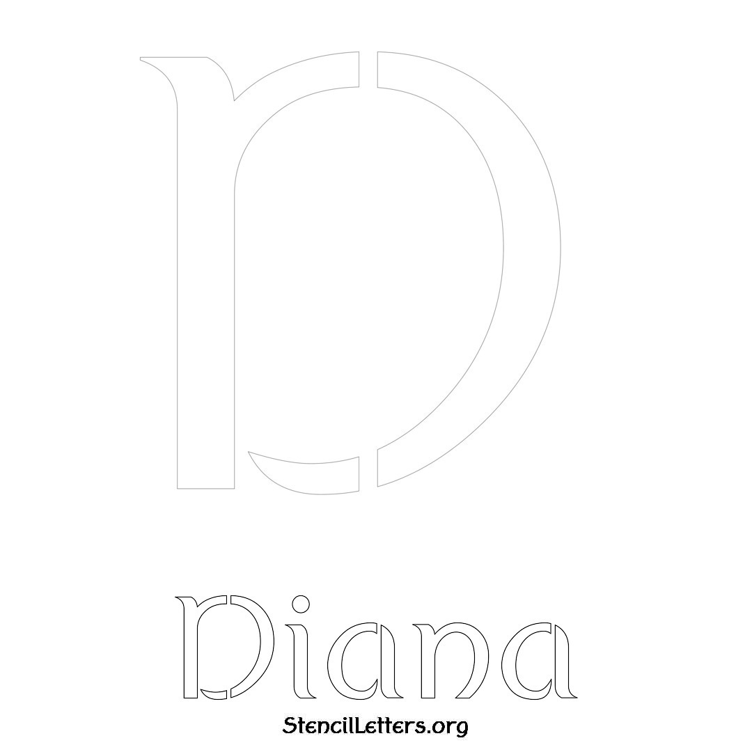 Diana printable name initial stencil in Ancient Lettering