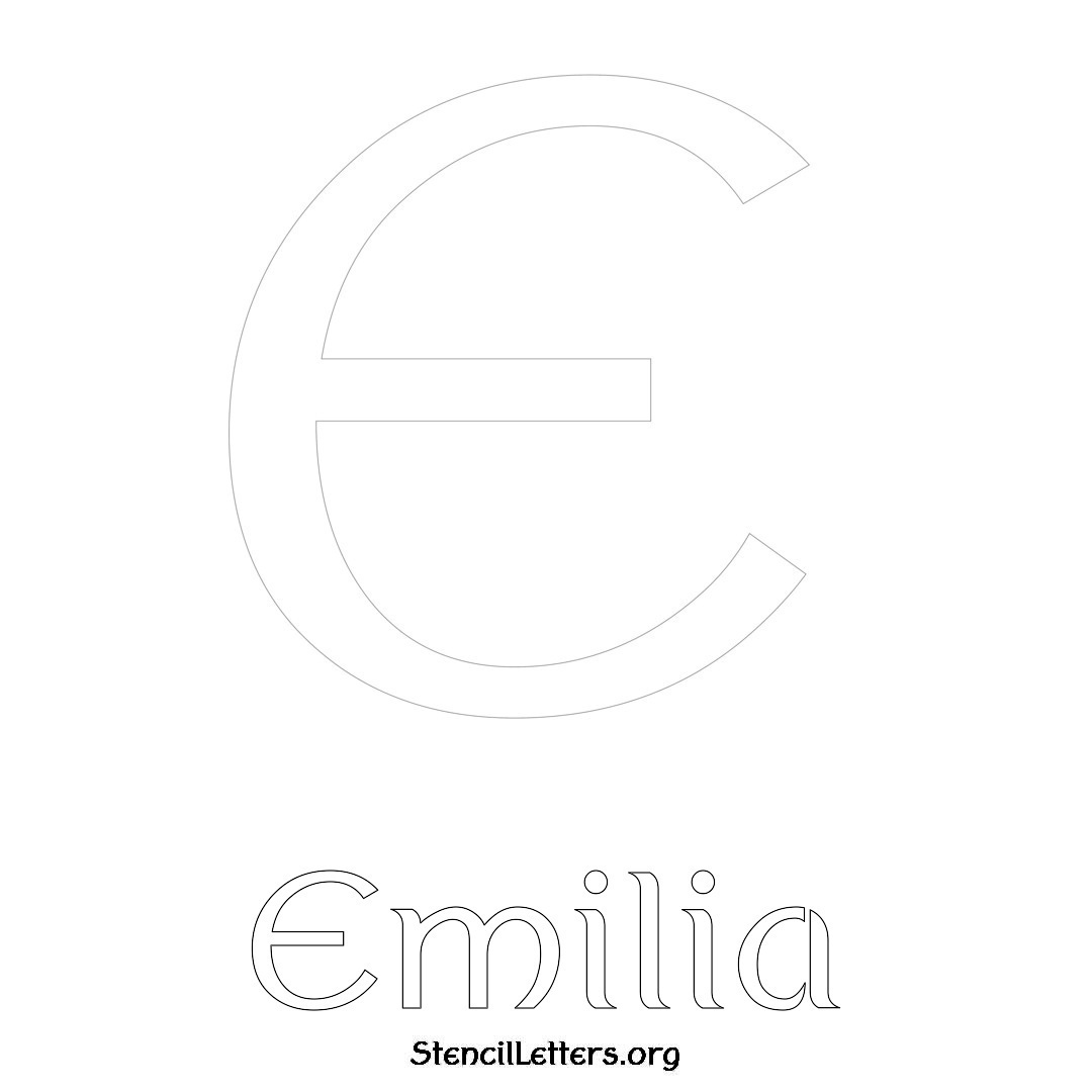 Emilia printable name initial stencil in Ancient Lettering