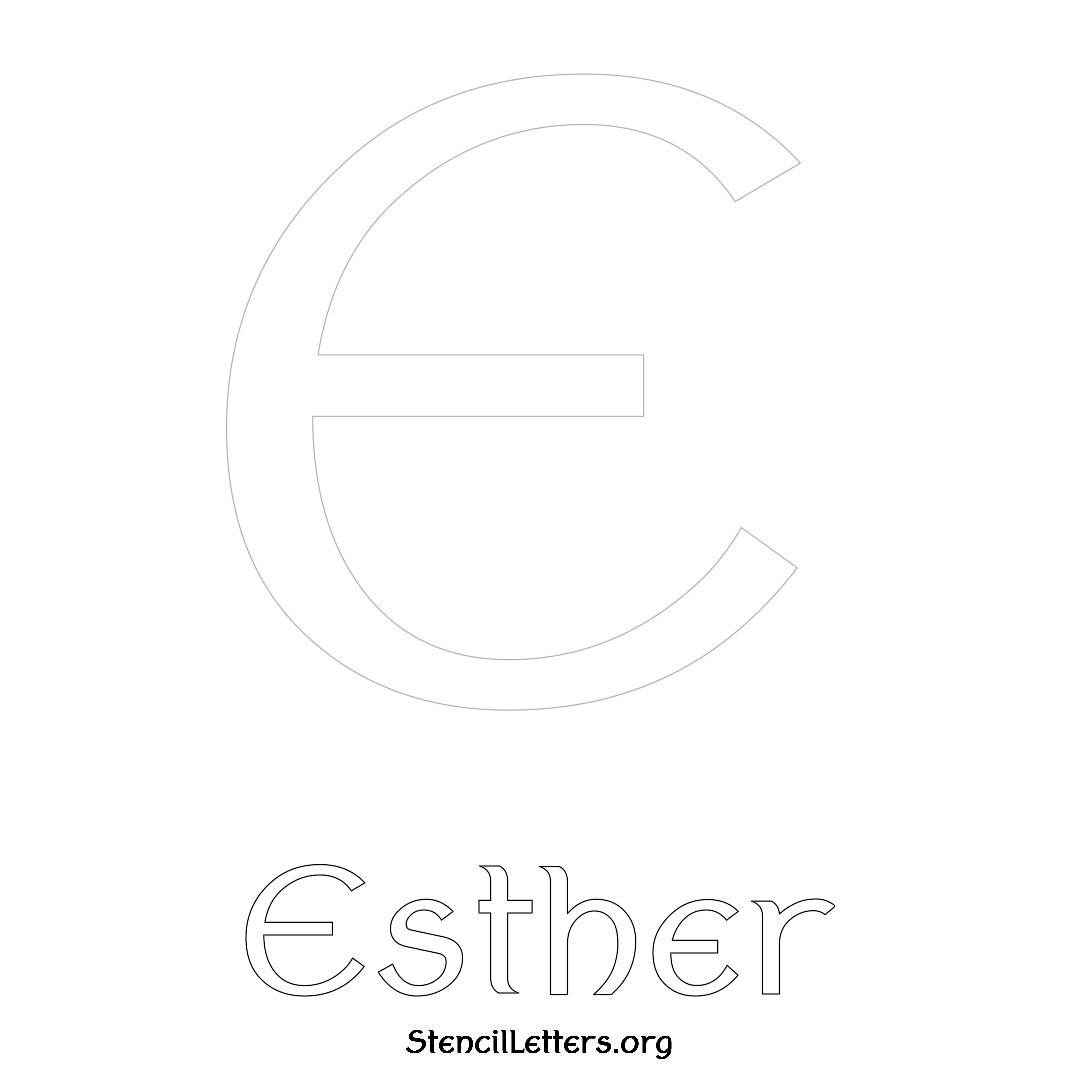 Esther printable name initial stencil in Ancient Lettering