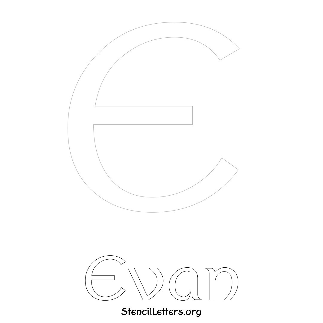 Evan printable name initial stencil in Ancient Lettering