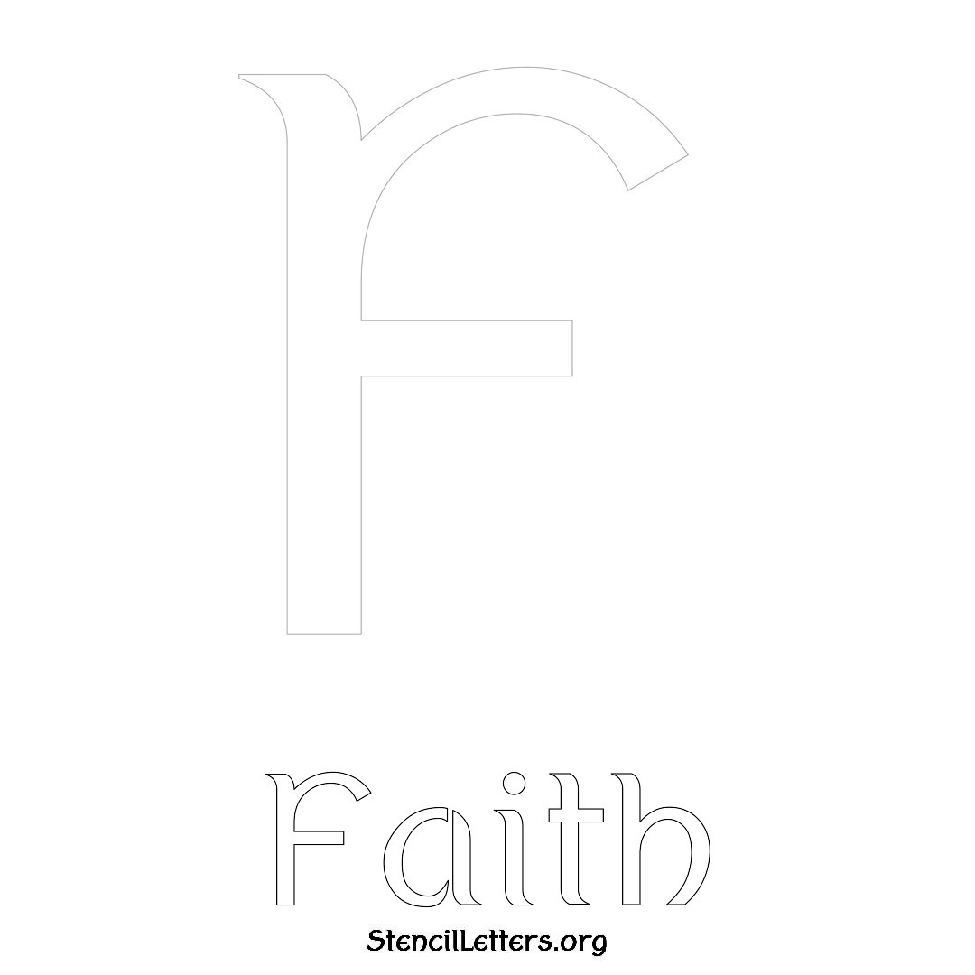 Faith printable name initial stencil in Ancient Lettering