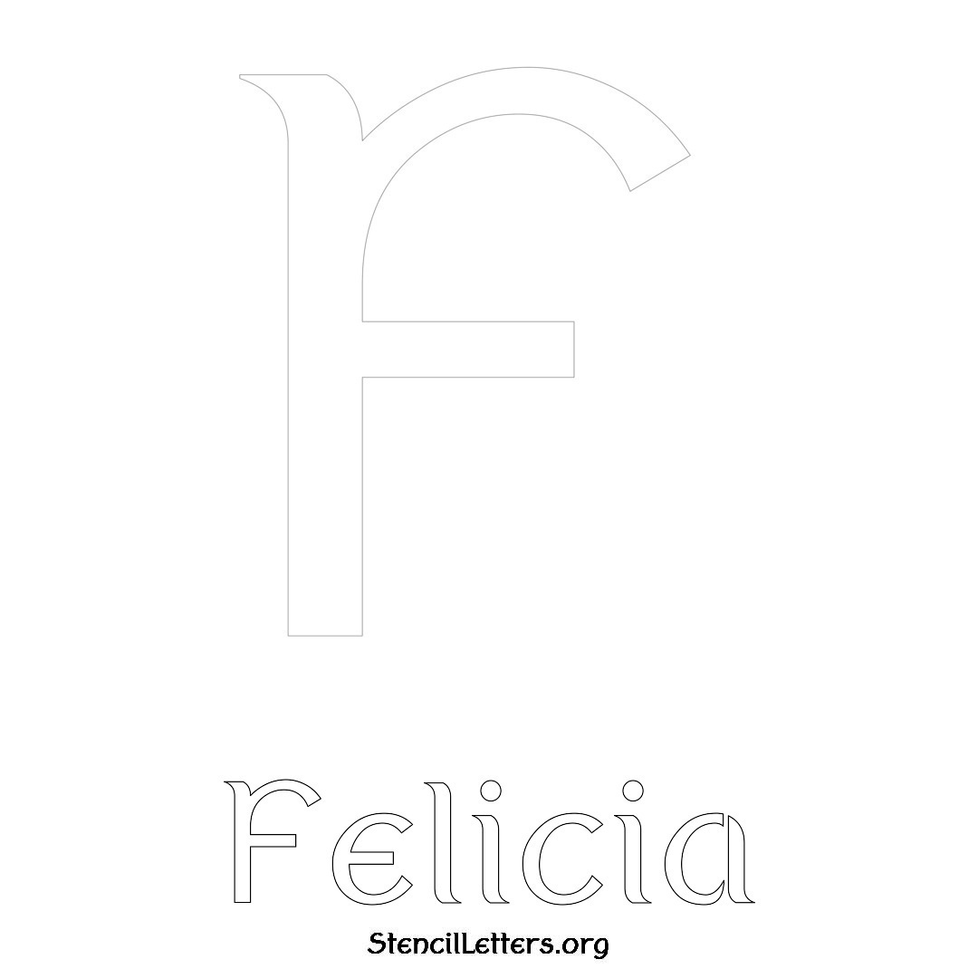 Felicia printable name initial stencil in Ancient Lettering