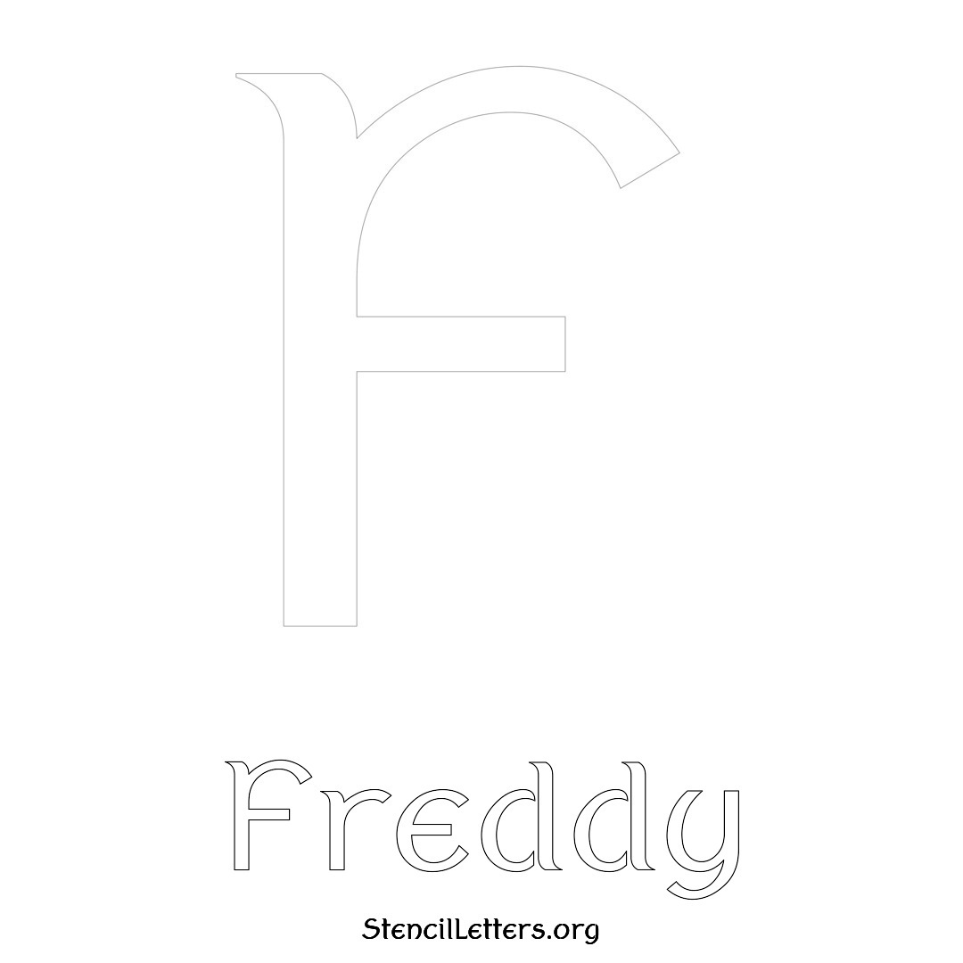 Freddy printable name initial stencil in Ancient Lettering