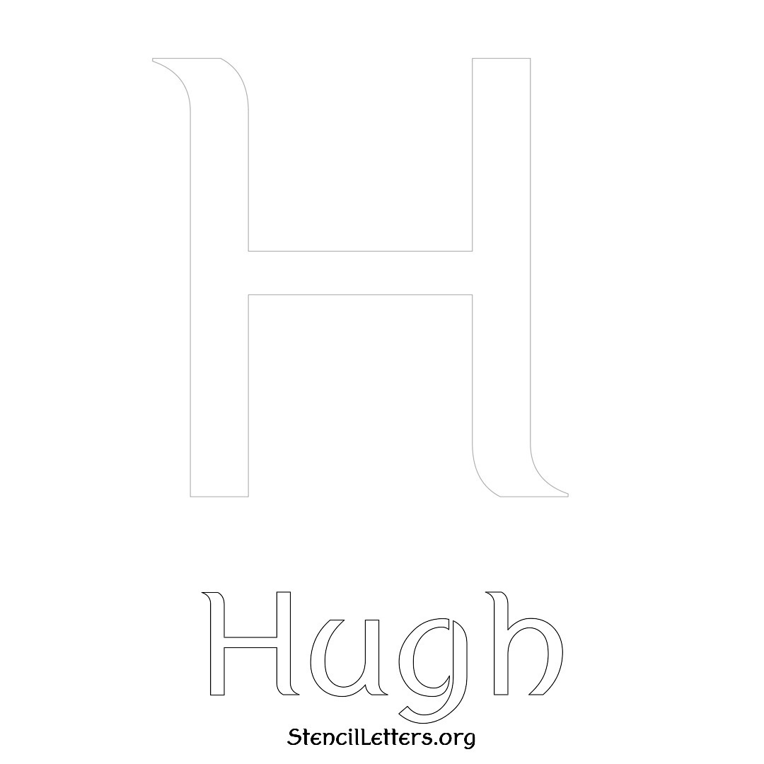 Hugh printable name initial stencil in Ancient Lettering