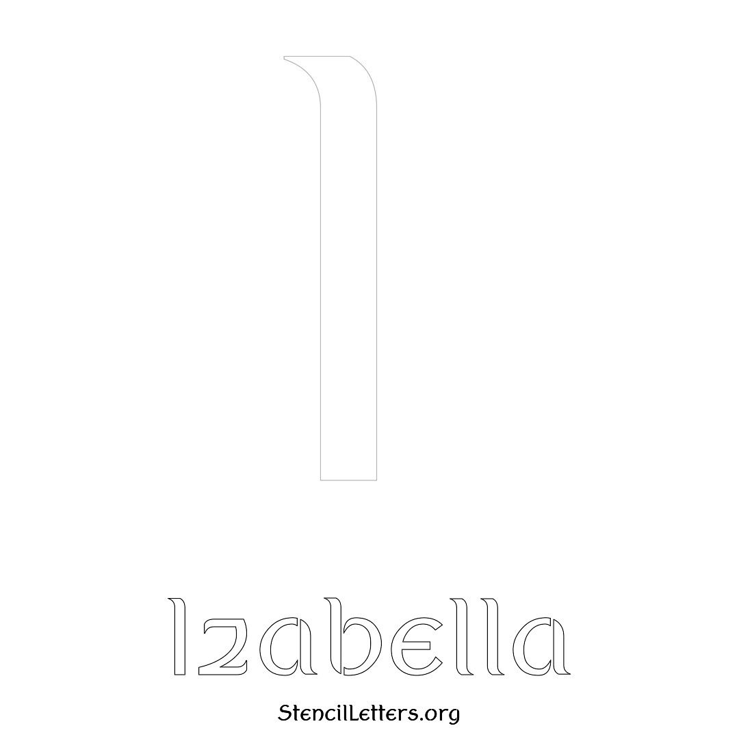 Izabella printable name initial stencil in Ancient Lettering