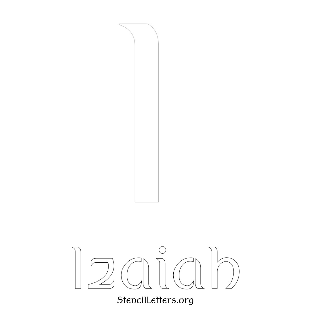 Izaiah printable name initial stencil in Ancient Lettering