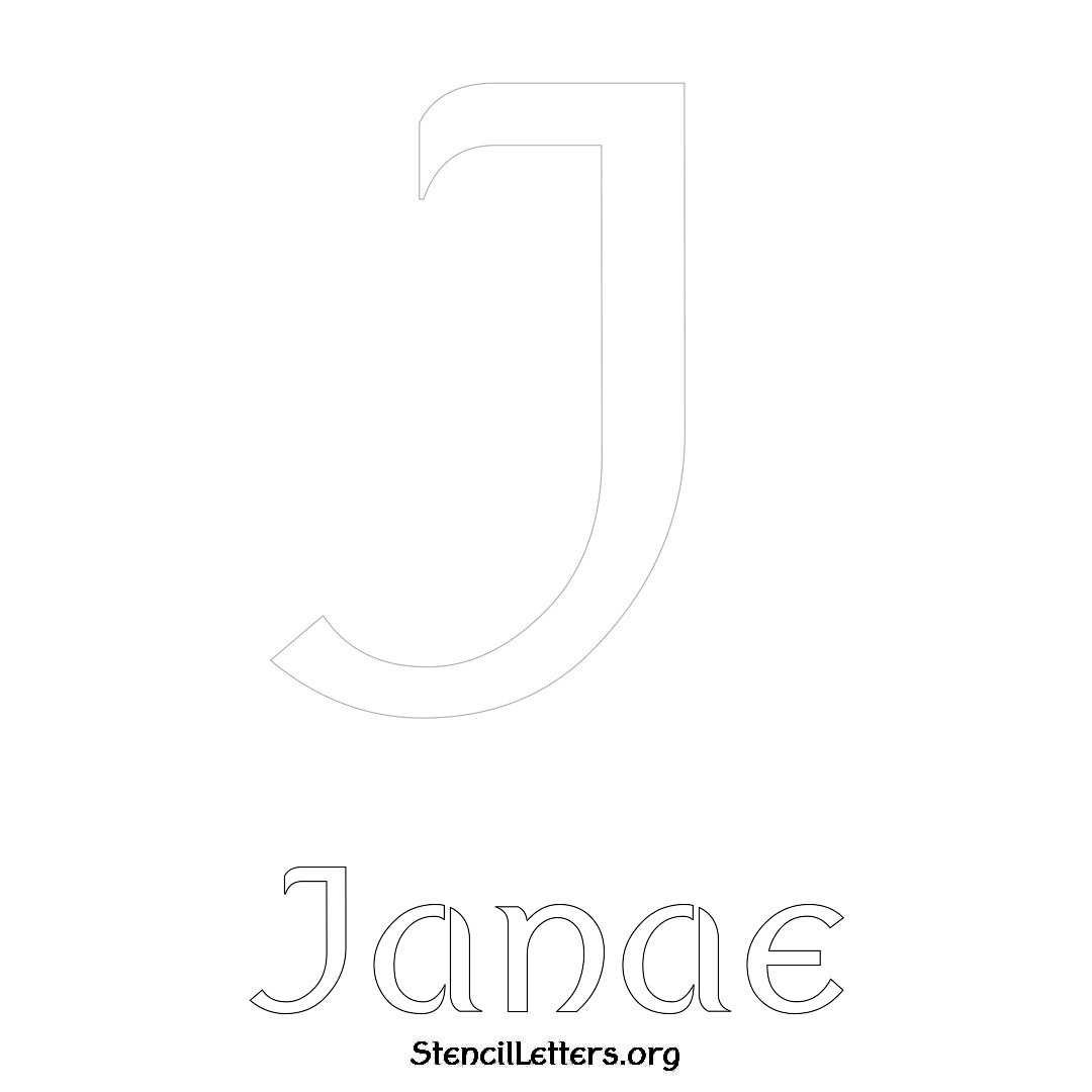 Janae printable name initial stencil in Ancient Lettering