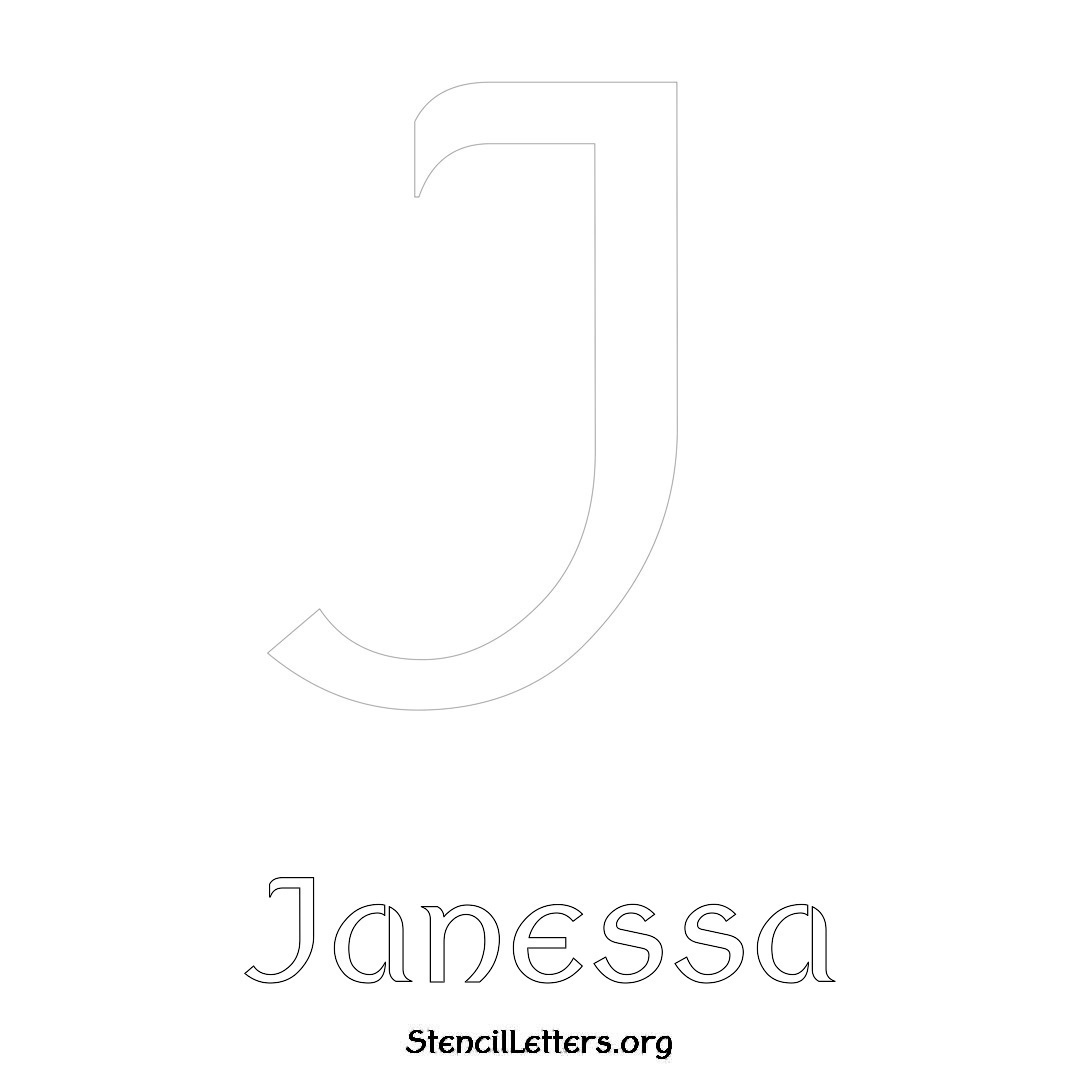 Janessa printable name initial stencil in Ancient Lettering