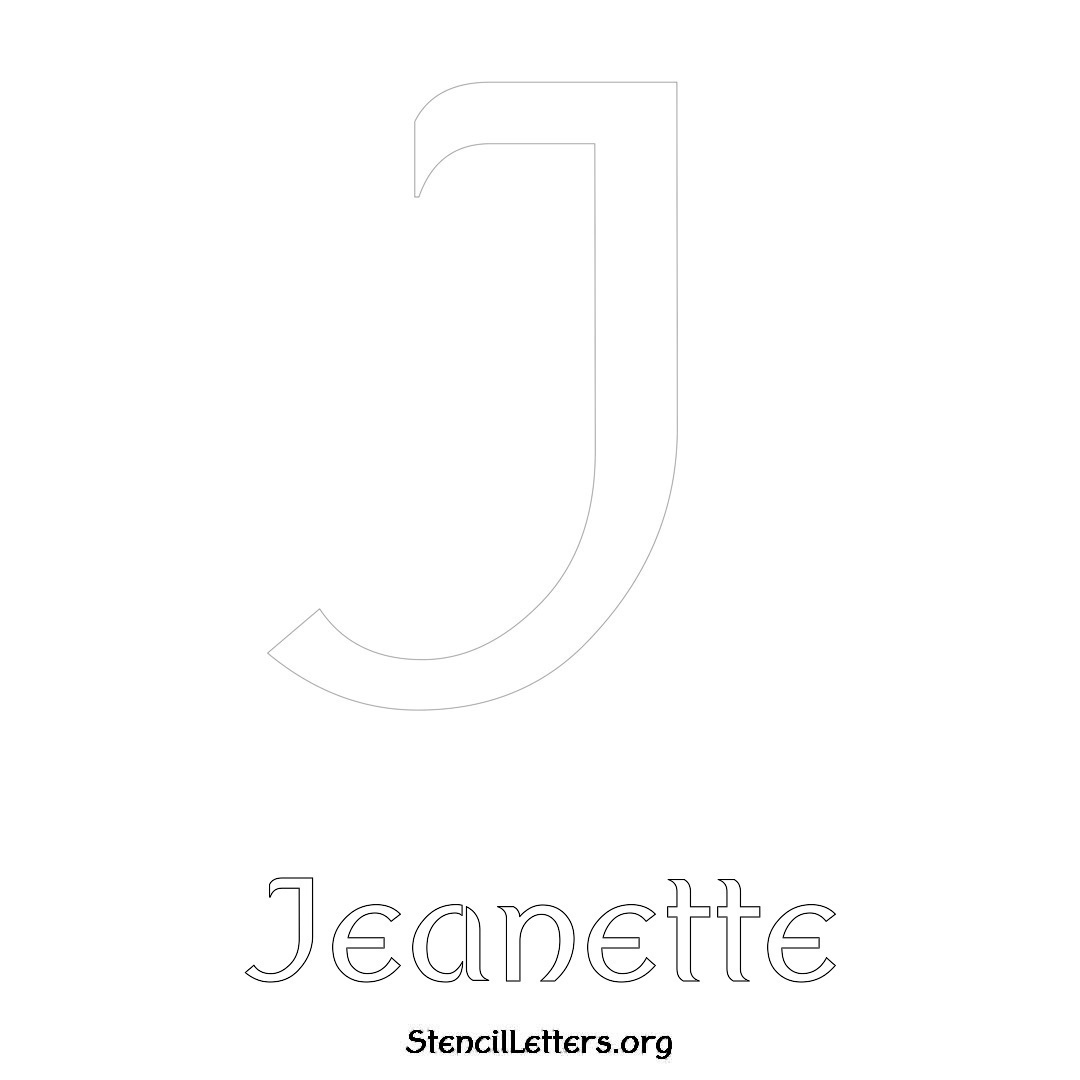 Jeanette printable name initial stencil in Ancient Lettering