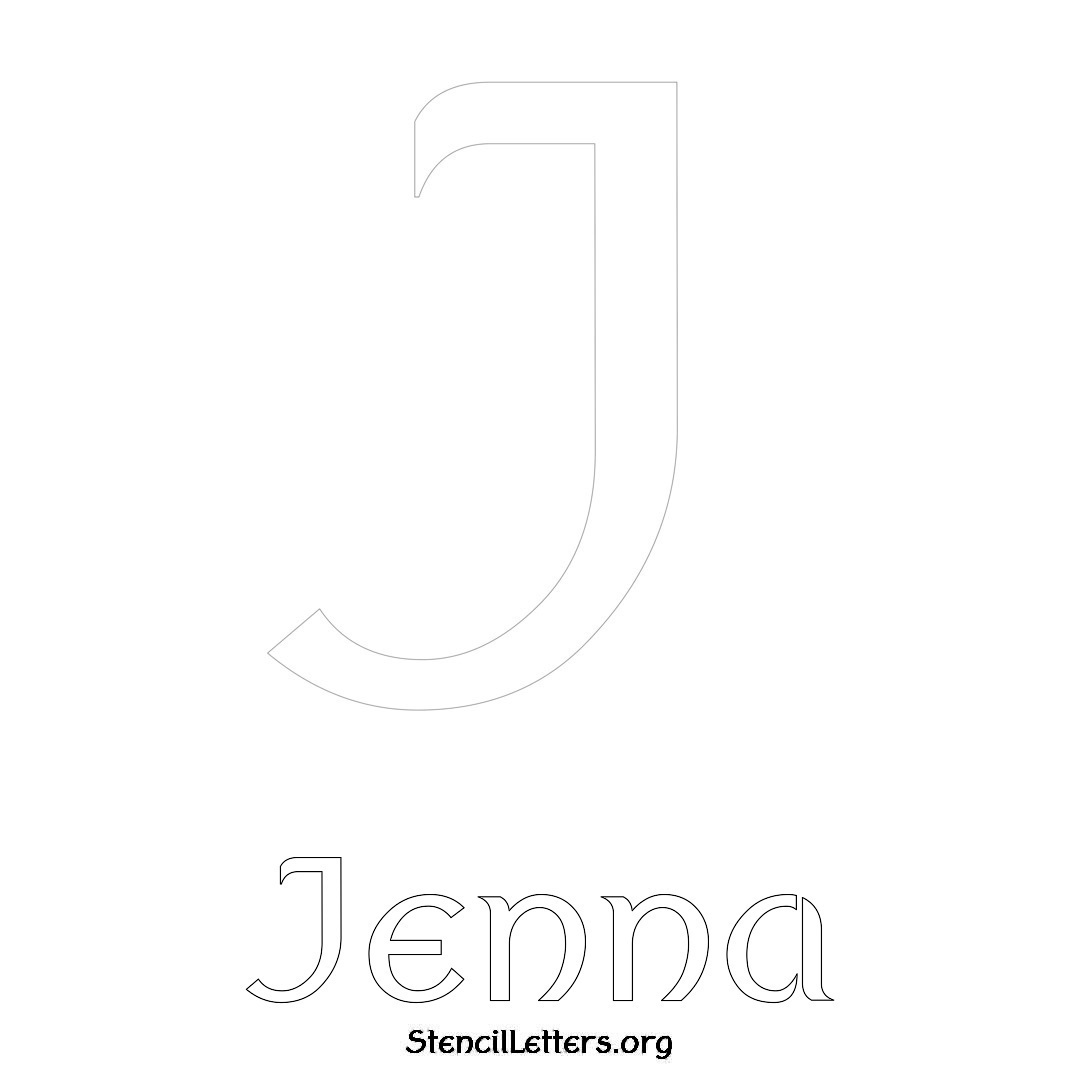 Jenna printable name initial stencil in Ancient Lettering
