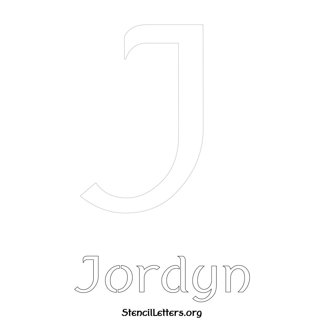 Jordyn printable name initial stencil in Ancient Lettering