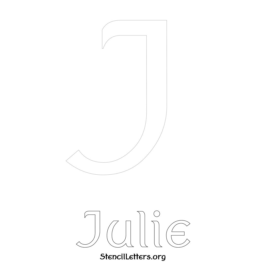 Julie printable name initial stencil in Ancient Lettering