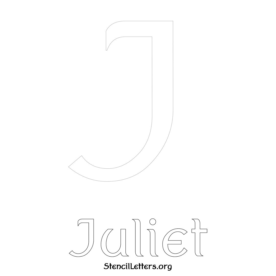 Juliet printable name initial stencil in Ancient Lettering