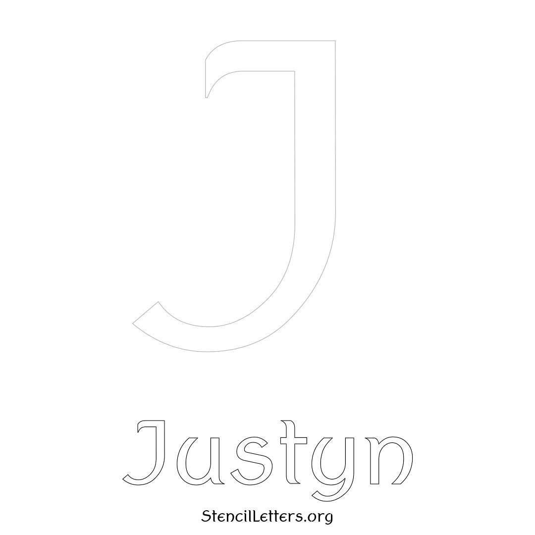 Justyn printable name initial stencil in Ancient Lettering