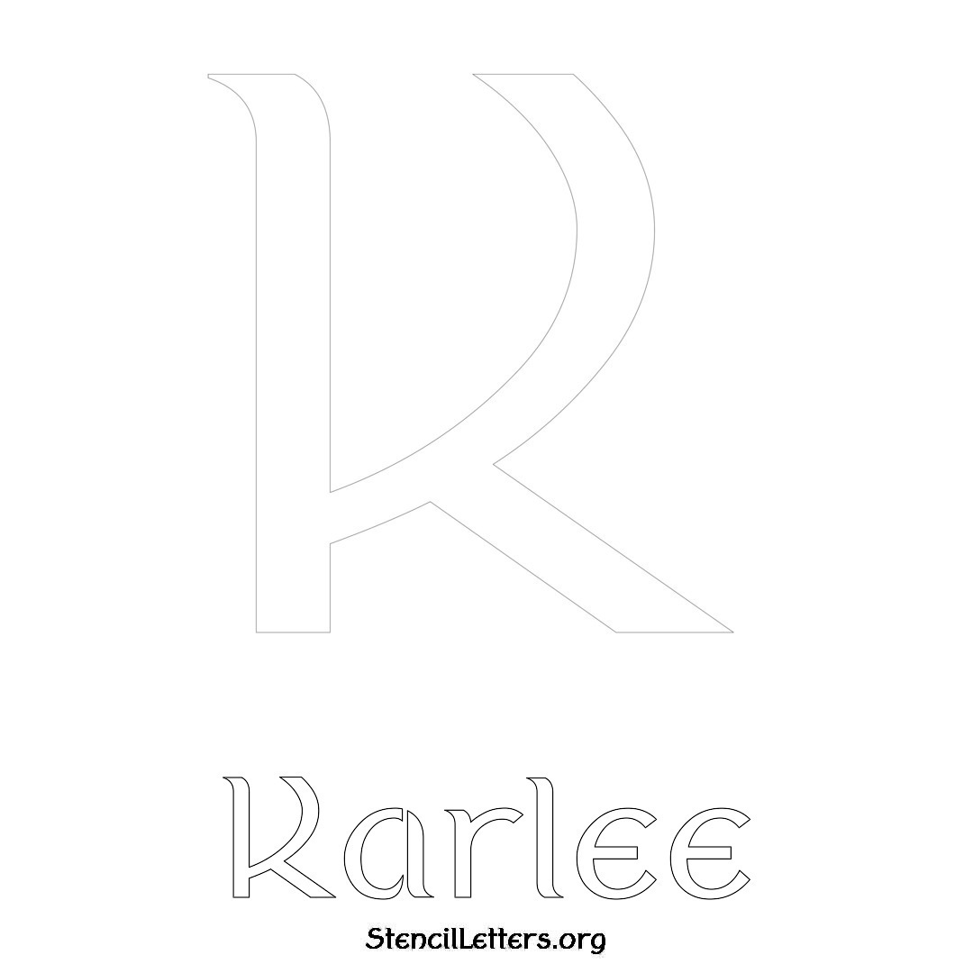 Karlee printable name initial stencil in Ancient Lettering