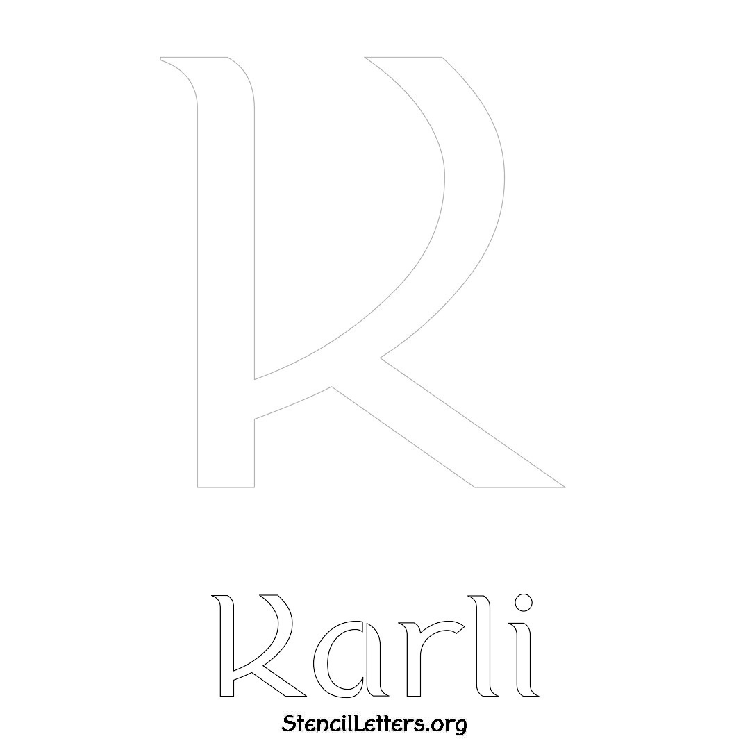 Karli printable name initial stencil in Ancient Lettering