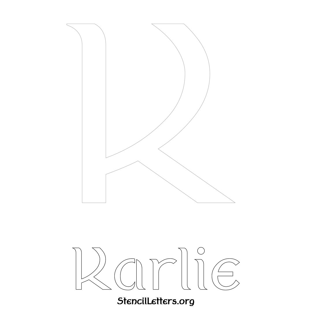 Karlie printable name initial stencil in Ancient Lettering