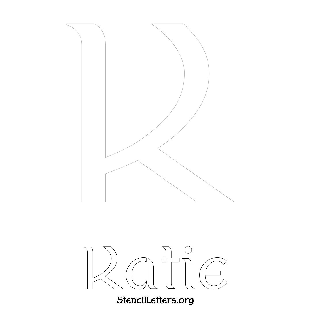 Katie printable name initial stencil in Ancient Lettering