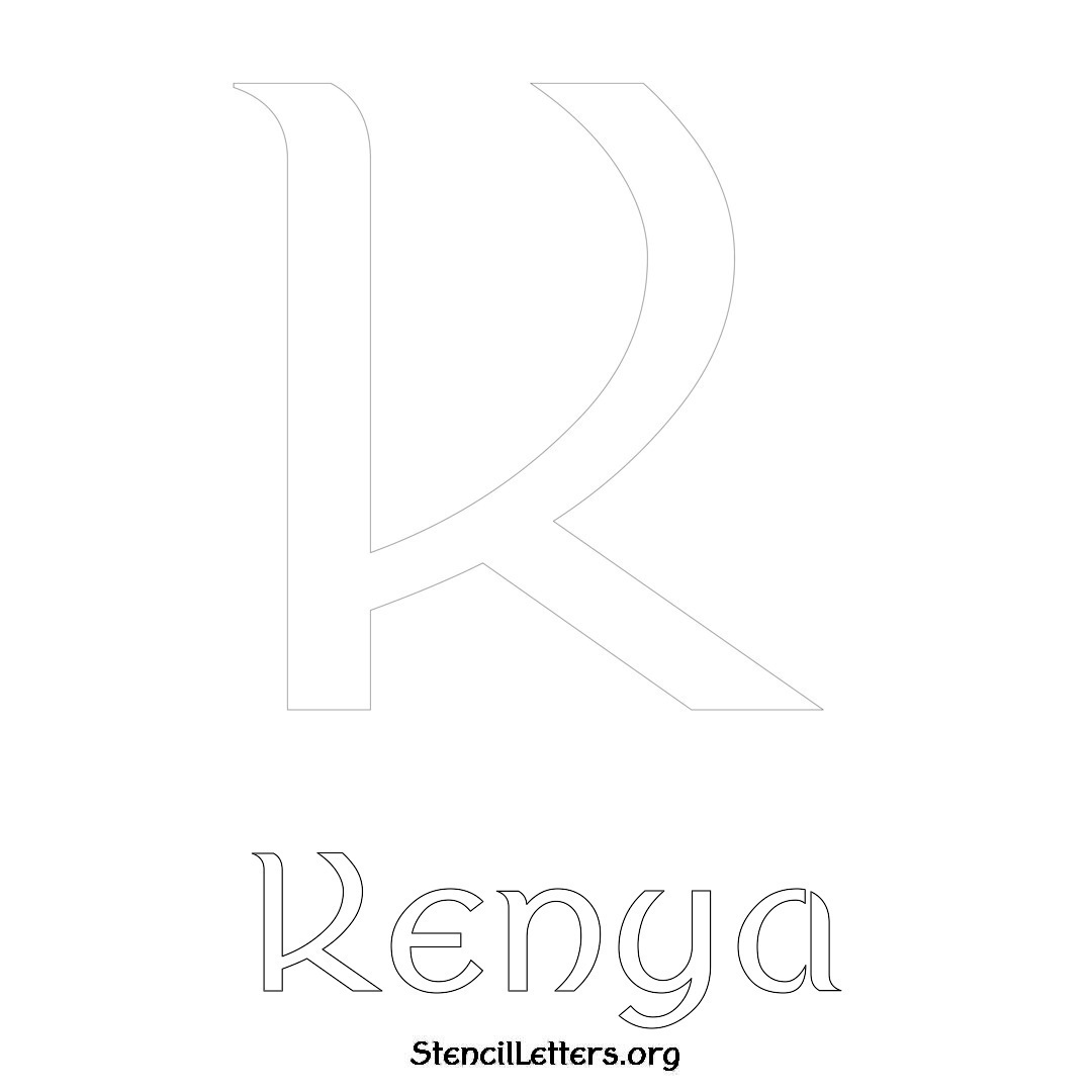 Kenya printable name initial stencil in Ancient Lettering