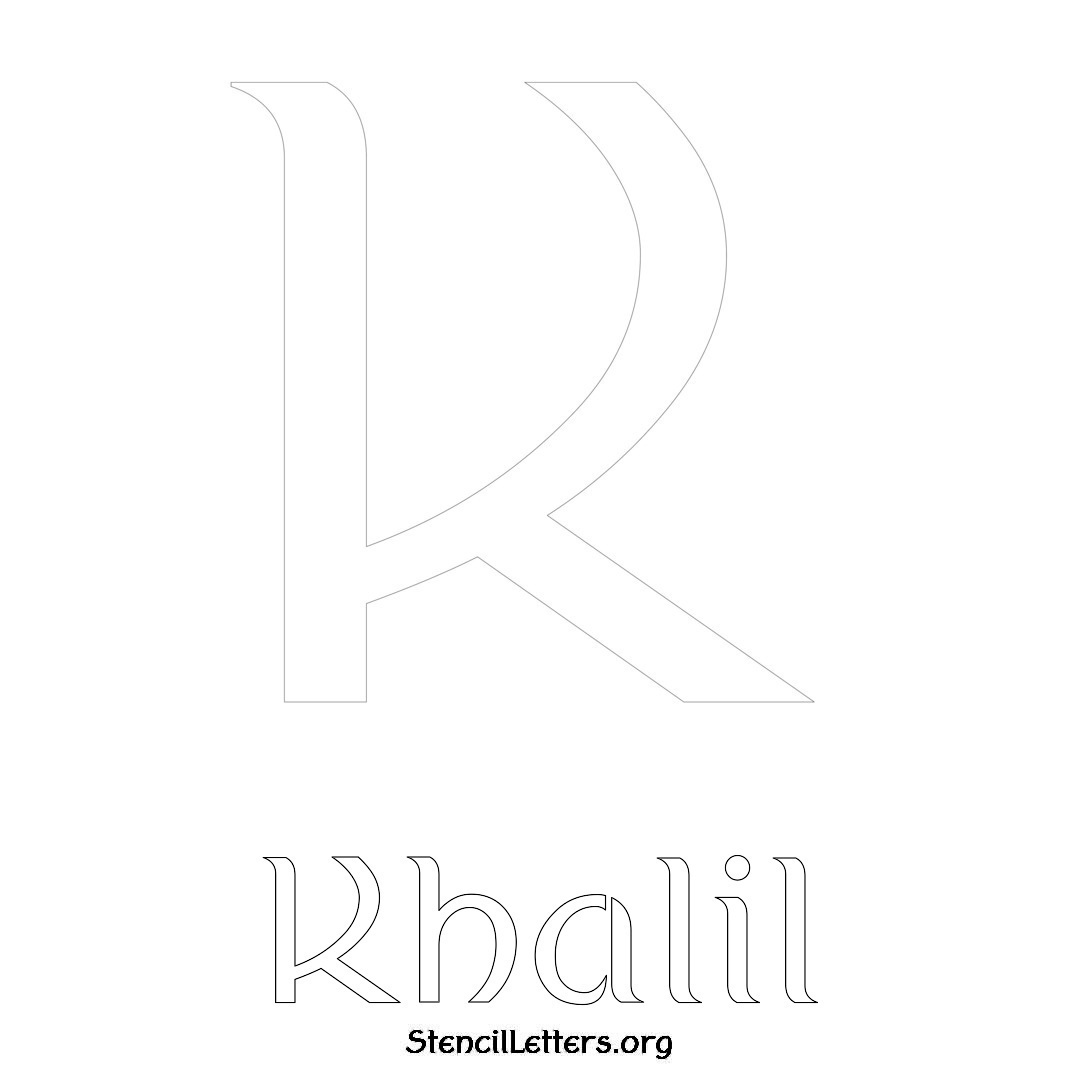 Khalil printable name initial stencil in Ancient Lettering