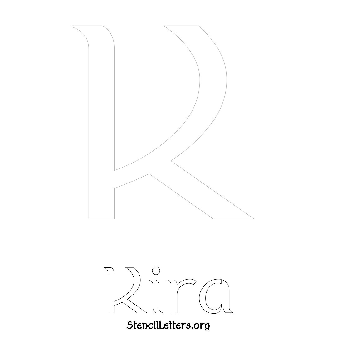 Kira printable name initial stencil in Ancient Lettering