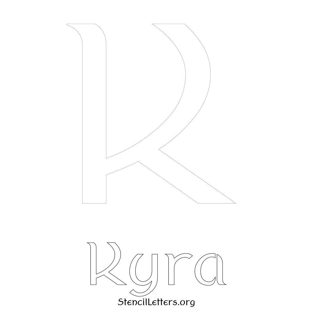 Kyra printable name initial stencil in Ancient Lettering