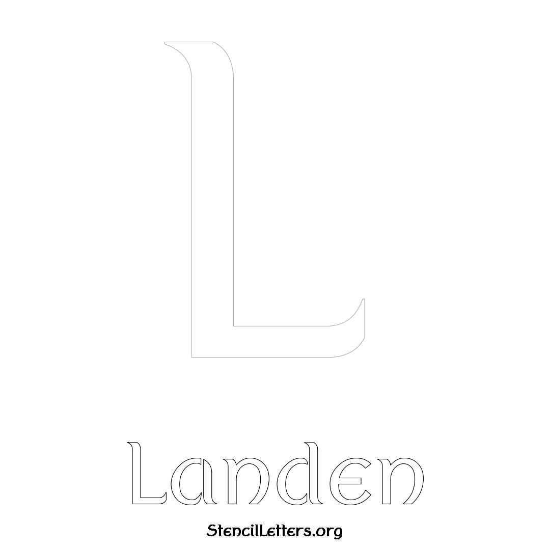 Landen printable name initial stencil in Ancient Lettering