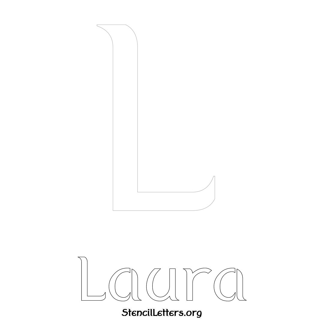 Laura printable name initial stencil in Ancient Lettering