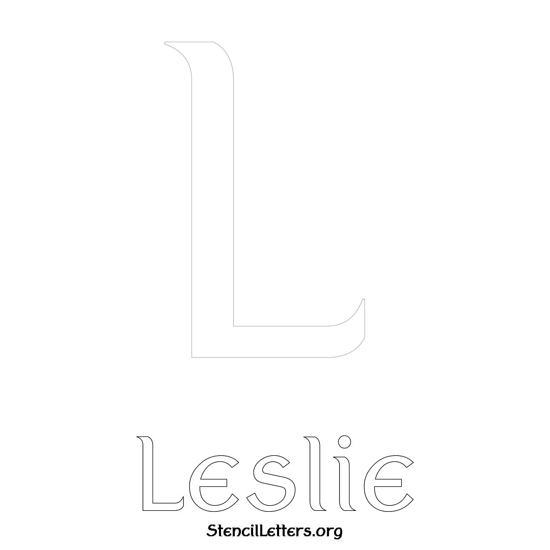 Leslie printable name initial stencil in Ancient Lettering