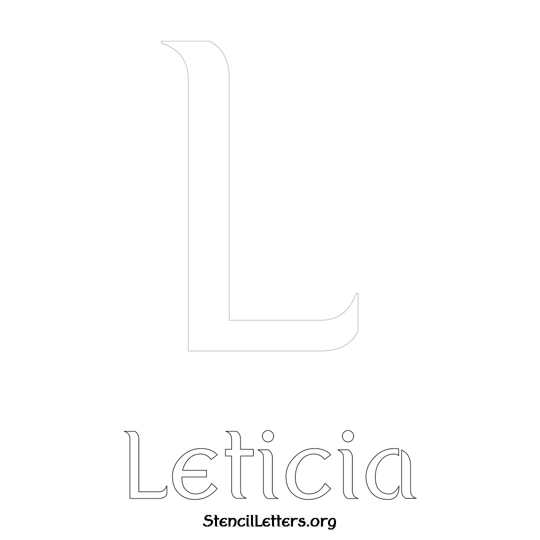 Leticia printable name initial stencil in Ancient Lettering