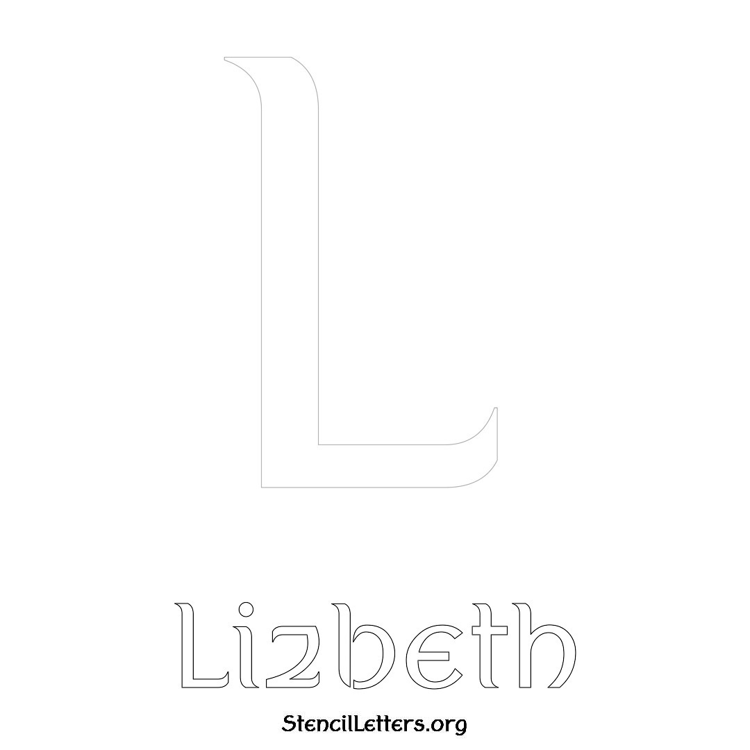 Lizbeth printable name initial stencil in Ancient Lettering