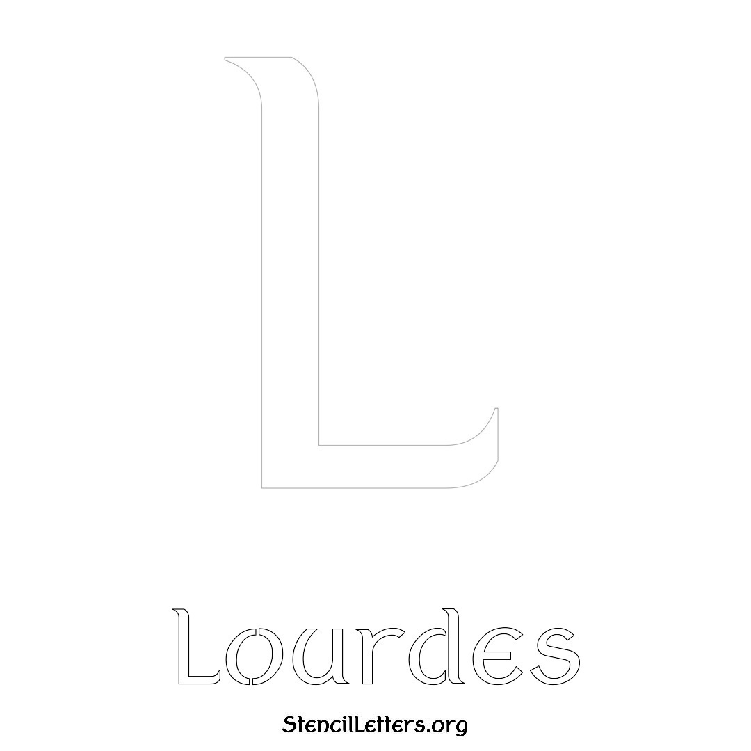 Lourdes printable name initial stencil in Ancient Lettering