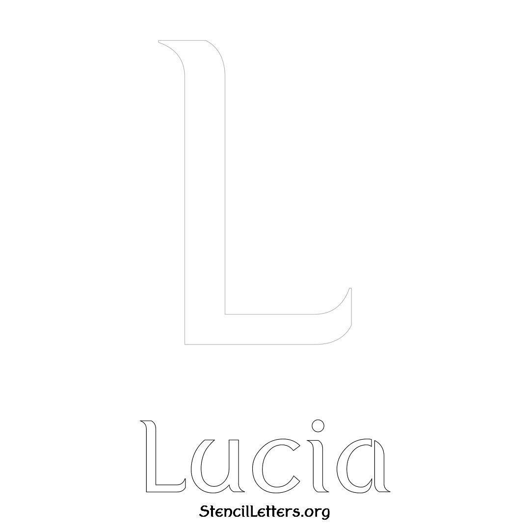 Lucia printable name initial stencil in Ancient Lettering