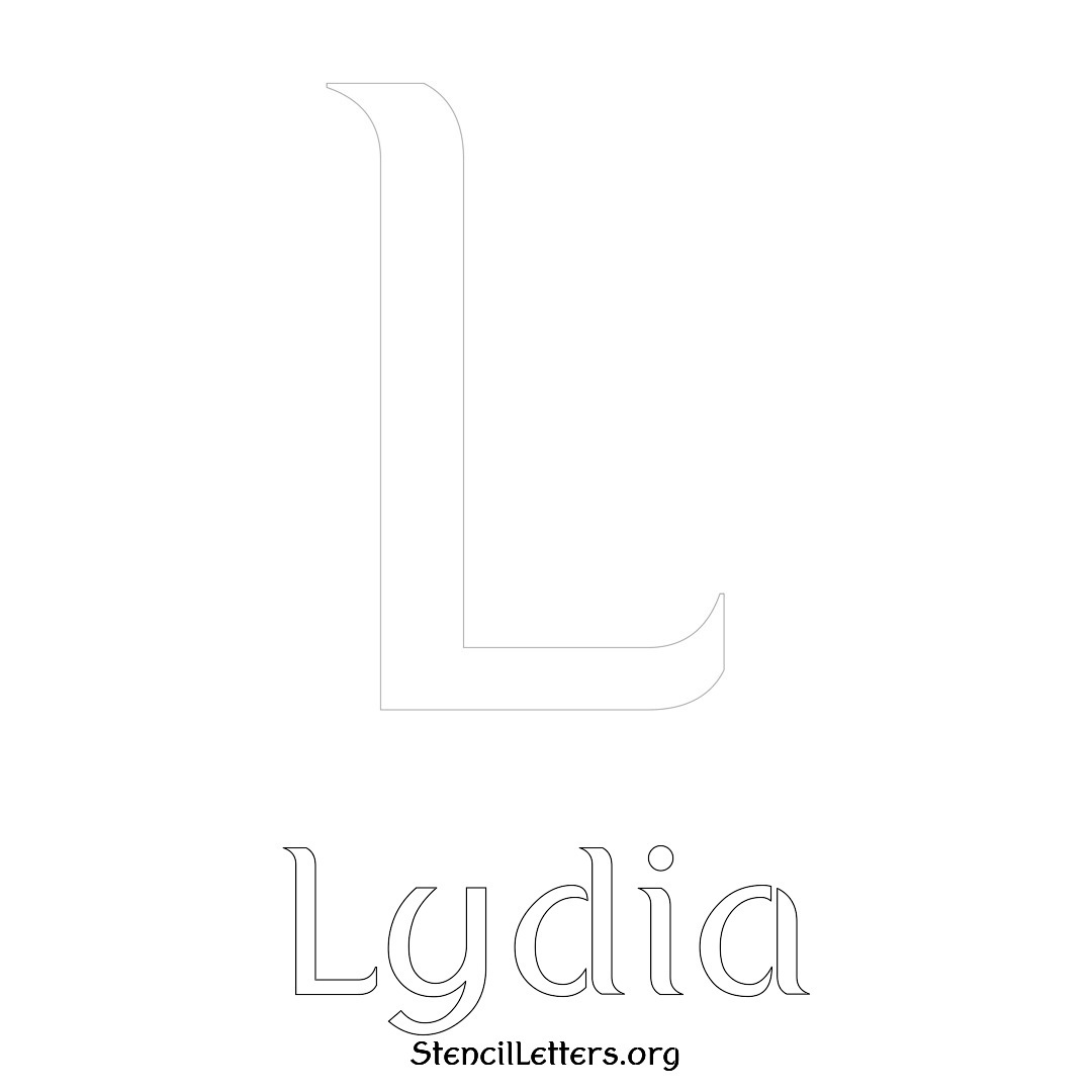 Lydia printable name initial stencil in Ancient Lettering