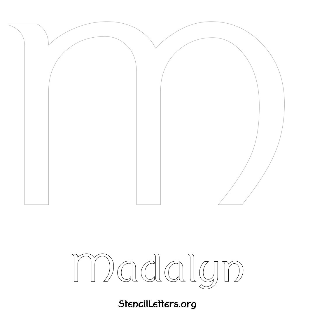 Madalyn printable name initial stencil in Ancient Lettering