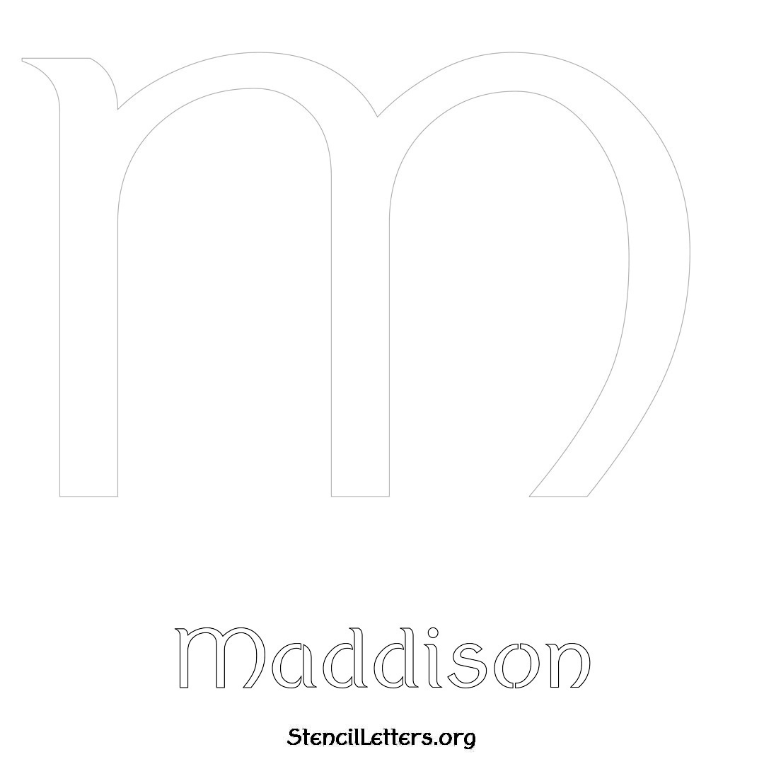 Maddison printable name initial stencil in Ancient Lettering